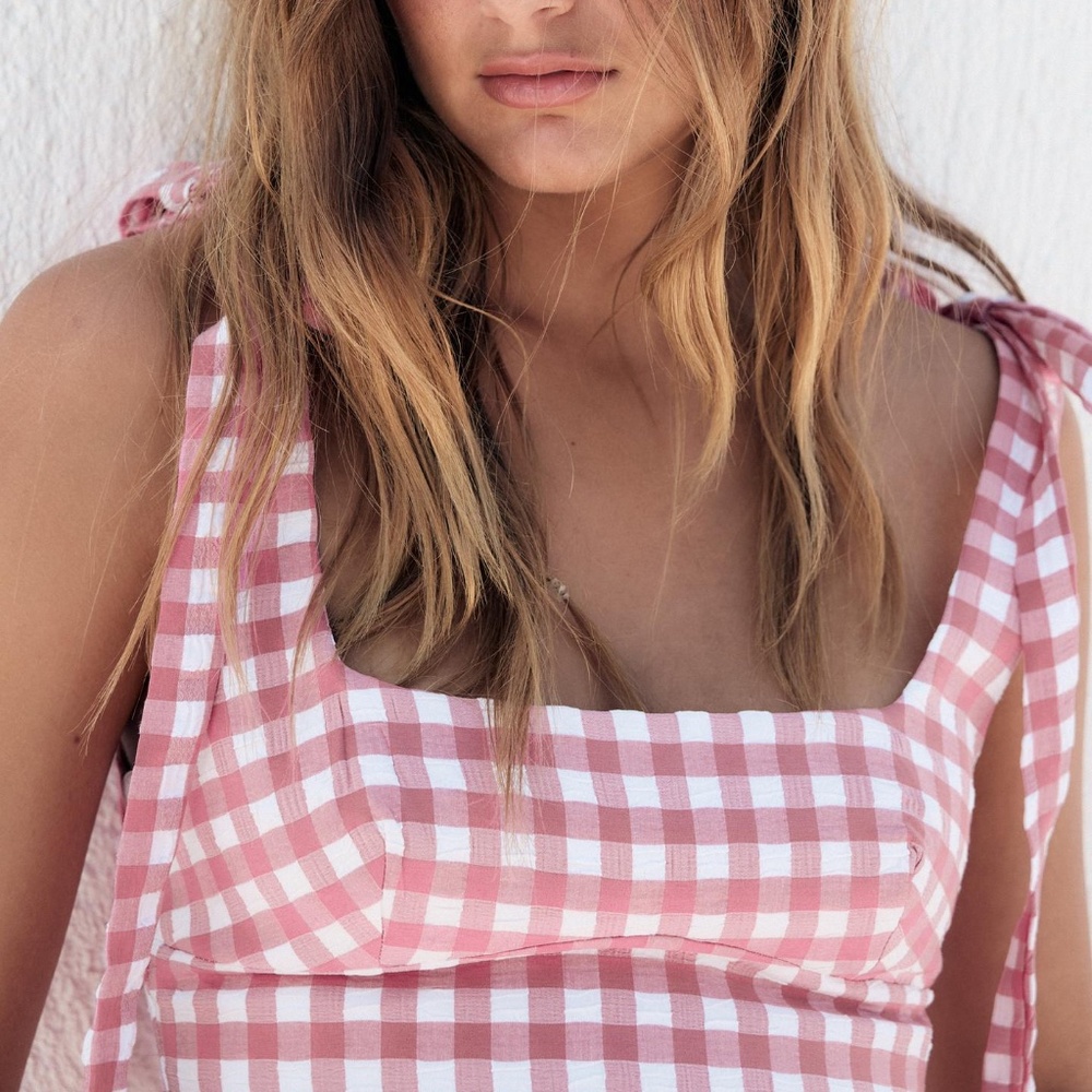 Zara - GINGHAM CHECK DRESS WITH BOWS - XS - Picture 8 of 9